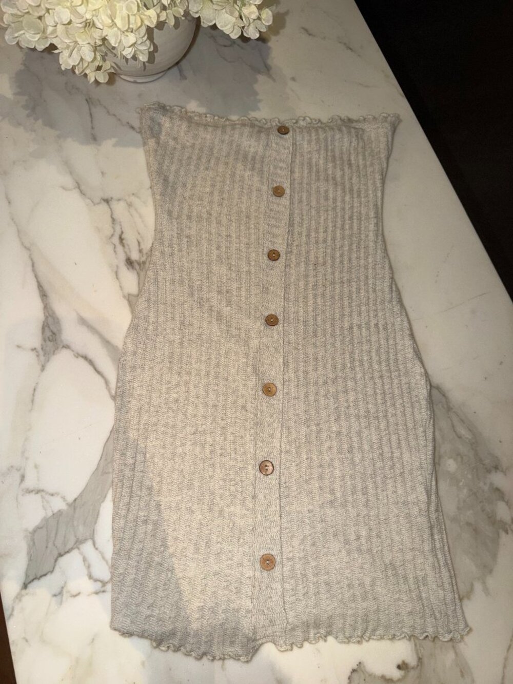 Off White Ribbed Strapless Midi Dress -Size XS
